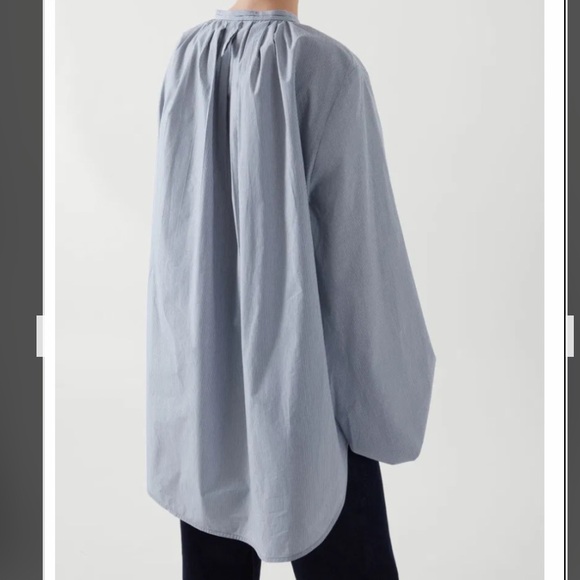 COS Blue Striped Balloon Sleeve Blouse - Picture 3 of 9